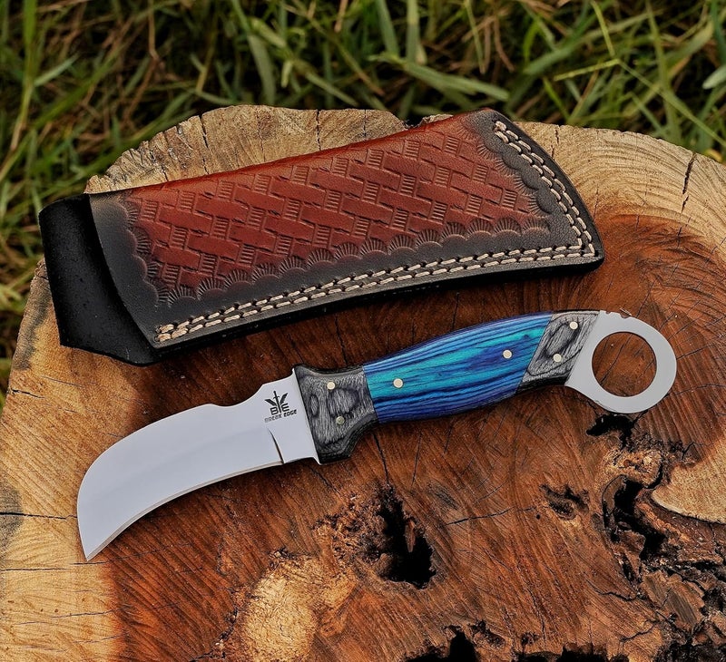 BE BREAK EDGE Handmade StainlessSteel Lineman’s Hawkbill knife with Leather sheath, Heavy Duty Utility Knife blade Electrician Wire Skinning knife for professional. - Image 4